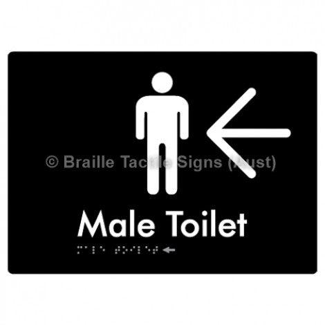 Braille Sign Male Toilet w/ Large Arrow - Braille Tactile Signs (Aust) - BTS02n->L-blk - Fully Custom Signs - Fast Shipping - High Quality - Australian Made &amp; Owned