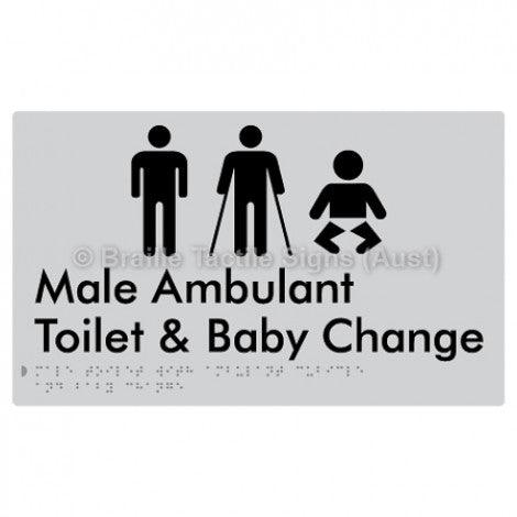 Male Toilet with Ambulant Cubicle and Baby Change - Braille Tactile Signs (Aust) - BTS359-slv - Fully Custom Signs - Fast Shipping - High Quality