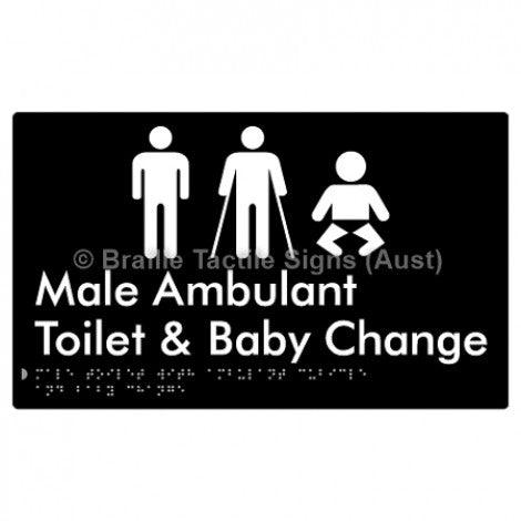 Male Toilet with Ambulant Cubicle and Baby Change - Braille Tactile Signs (Aust) - BTS359-blk - Fully Custom Signs - Fast Shipping - High Quality