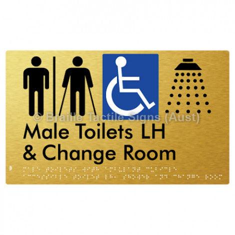 Male Toilets with Ambulant Cubicle Accessible Toilet LH, Shower and Change Room (Air Lock) - Braille Tactile Signs (Aust) - BTS367LH-AL-aliG - Fully Custom Signs - Fast Shipping - High Quality