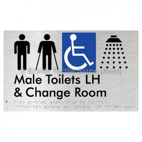 Male Toilets with Ambulant Cubicle Accessible Toilet LH, Shower and Change Room - Braille Tactile Signs (Aust) - BTS367LH-aliB - Fully Custom Signs - Fast Shipping - High Quality