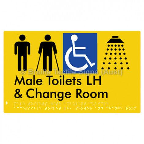 Male Toilets with Ambulant Cubicle Accessible Toilet LH, Shower and Change Room - Braille Tactile Signs (Aust) - BTS367LH-yel - Fully Custom Signs - Fast Shipping - High Quality
