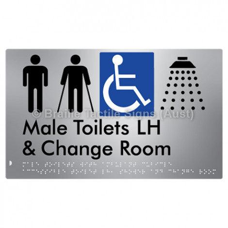 Male Toilets with Ambulant Cubicle Accessible Toilet LH, Shower and Change Room - Braille Tactile Signs (Aust) - BTS367LH-aliS - Fully Custom Signs - Fast Shipping - High Quality