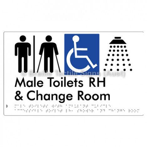 Male Toilets with Ambulant Cubicle Accessible Toilet RH, Shower and Change Room (Air Lock) - Braille Tactile Signs (Aust) - BTS367RH-AL-wht - Fully Custom Signs - Fast Shipping - High Quality