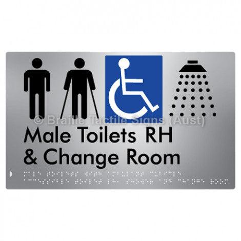 Male Toilets with Ambulant Cubicle Accessible Toilet RH, Shower and Change Room - Braille Tactile Signs (Aust) - BTS367RH-aliS - Fully Custom Signs - Fast Shipping - High Quality