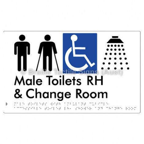Male Toilets with Ambulant Cubicle Accessible Toilet RH, Shower and Change Room - Braille Tactile Signs (Aust) - BTS367RH-wht - Fully Custom Signs - Fast Shipping - High Quality