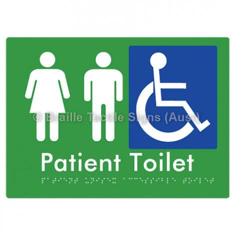 Braille Sign Patient Unisex Accessible Toilet - Braille Tactile Signs (Aust) - BTS101-grn - Fully Custom Signs - Fast Shipping - High Quality - Australian Made &amp; Owned