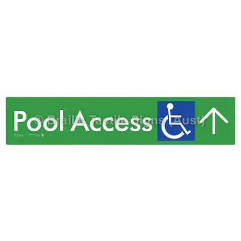 Braille Sign Pool Access w/ Large Arrow - Braille Tactile Signs (Aust) - BTS170->U-grn - Fully Custom Signs - Fast Shipping - High Quality - Australian Made &amp; Owned