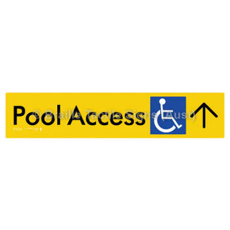 Braille Sign Pool Access w/ Large Arrow - Braille Tactile Signs (Aust) - BTS170->U-yel - Fully Custom Signs - Fast Shipping - High Quality - Australian Made &amp; Owned