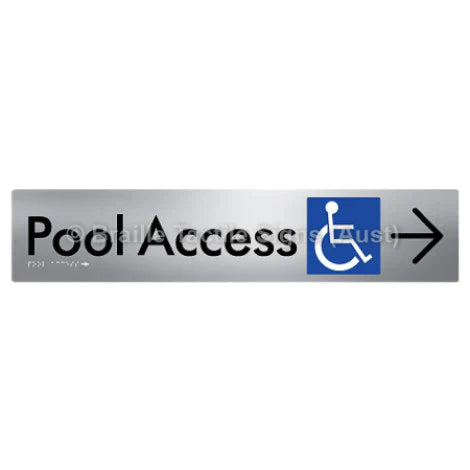 Braille Sign Pool Access w/ Large Arrow - Braille Tactile Signs (Aust) - BTS170->R-aliS - Fully Custom Signs - Fast Shipping - High Quality - Australian Made &amp; Owned