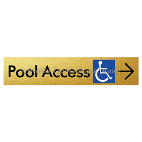 Braille Sign Pool Access w/ Large Arrow - Braille Tactile Signs (Aust) - BTS170->R-aliG - Fully Custom Signs - Fast Shipping - High Quality - Australian Made &amp; Owned
