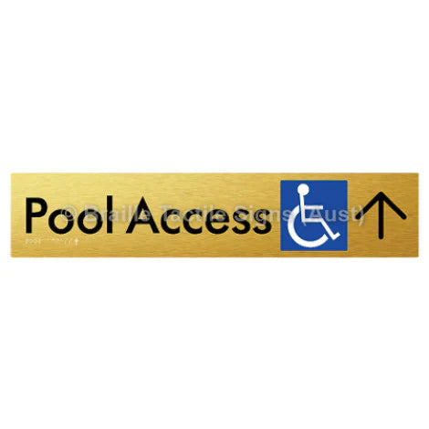 Braille Sign Pool Access w/ Large Arrow - Braille Tactile Signs (Aust) - BTS170->U-aliG - Fully Custom Signs - Fast Shipping - High Quality - Australian Made &amp; Owned