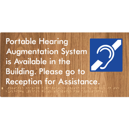 Braille Sign Portable Hearing Augmentation System is Available in the Building. Please go to Reception for Assistance. - Braille Tactile Signs Aust. - BTS430-wdg - Custom Signs - Fast Shipping - High Quality - Australian Made &amp; Owned