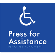 Braille Sign Press For Assistance - Braille Tactile Signs Aust. - BTS408-blu - Custom Signs - Fast Shipping - High Quality - Australian Made &amp; Owned