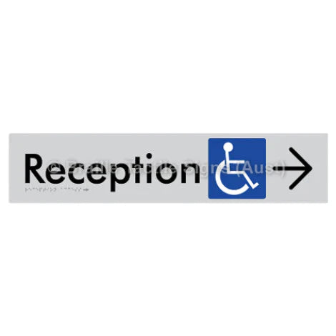 Braille Sign Reception Access w/ Large Arrow - Braille Tactile Signs (Aust) - BTS167->R-slv - Fully Custom Signs - Fast Shipping - High Quality - Australian Made &amp; Owned