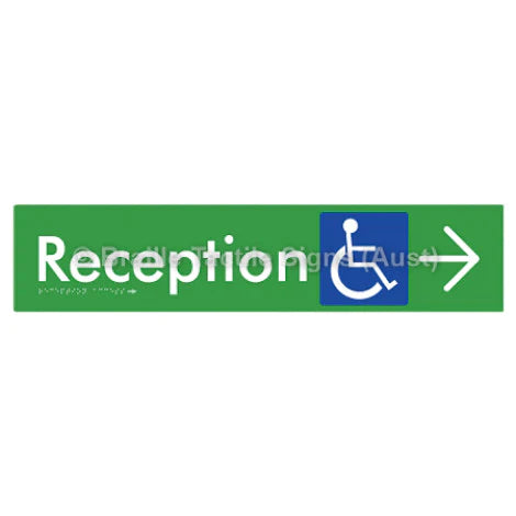 Braille Sign Reception Access w/ Large Arrow - Braille Tactile Signs (Aust) - BTS167->R-grn - Fully Custom Signs - Fast Shipping - High Quality - Australian Made &amp; Owned