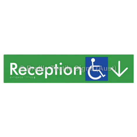 Braille Sign Reception Access w/ Large Arrow - Braille Tactile Signs (Aust) - BTS167->D-grn - Fully Custom Signs - Fast Shipping - High Quality - Australian Made &amp; Owned