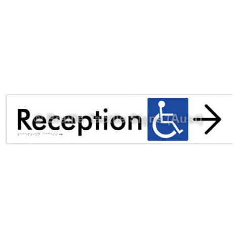 Braille Sign Reception Access w/ Large Arrow - Braille Tactile Signs (Aust) - BTS167->R-wht - Fully Custom Signs - Fast Shipping - High Quality - Australian Made &amp; Owned