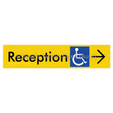 Braille Sign Reception Access w/ Large Arrow - Braille Tactile Signs (Aust) - BTS167->R-yel - Fully Custom Signs - Fast Shipping - High Quality - Australian Made &amp; Owned