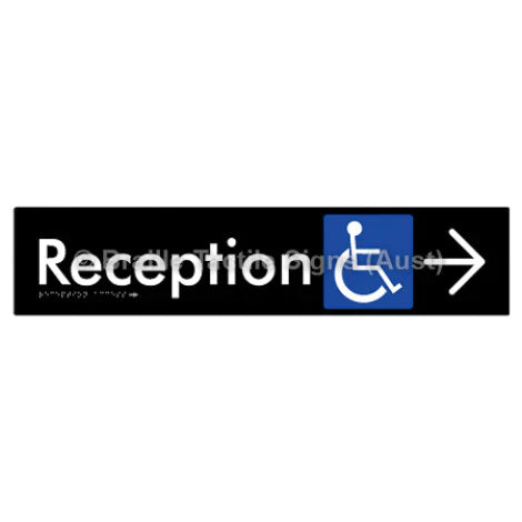 Braille Sign Reception Access w/ Large Arrow - Braille Tactile Signs (Aust) - BTS167->R-blk - Fully Custom Signs - Fast Shipping - High Quality - Australian Made &amp; Owned
