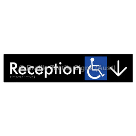 Braille Sign Reception Access w/ Large Arrow - Braille Tactile Signs (Aust) - BTS167->D-blk - Fully Custom Signs - Fast Shipping - High Quality - Australian Made &amp; Owned