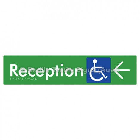 Braille Sign Reception Access w/ Large Arrow - Braille Tactile Signs (Aust) - BTS167->L-grn - Fully Custom Signs - Fast Shipping - High Quality - Australian Made &amp; Owned