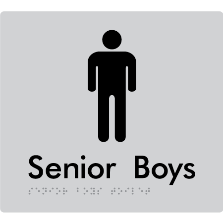 Braille Sign Senior Boys Toilet - Braille Tactile Signs Aust. - BTS141-slv - Custom Signs - Fast Shipping - High Quality - Australian Made &amp; Owned