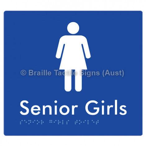 Senior Girls Toilet - Braille Tactile Signs (Aust) - BTS104-blu - Fully Custom Signs - Fast Shipping - High Quality