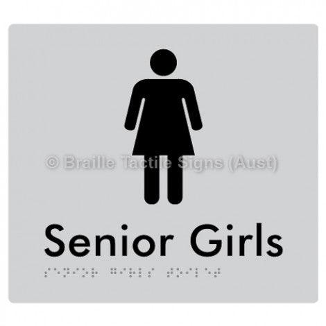 Senior Girls Toilet - Braille Tactile Signs (Aust) - BTS104-slv - Fully Custom Signs - Fast Shipping - High Quality