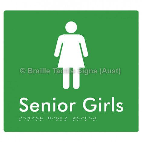 Senior Girls Toilet - Braille Tactile Signs (Aust) - BTS104-grn - Fully Custom Signs - Fast Shipping - High Quality
