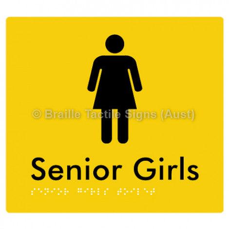 Senior Girls Toilet - Braille Tactile Signs (Aust) - BTS104-yel - Fully Custom Signs - Fast Shipping - High Quality