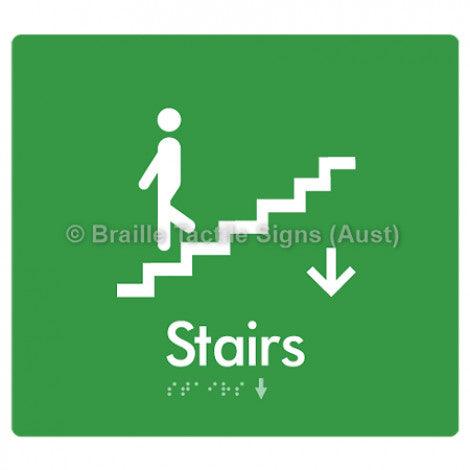 Braille Sign Stairs (Down) w/ Small Arrow: D - Braille Tactile Signs (Aust) - BTS239->D-grn - Fully Custom Signs - Fast Shipping - High Quality - Australian Made &amp; Owned