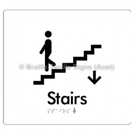 Braille Sign Stairs (Down) w/ Small Arrow: D - Braille Tactile Signs (Aust) - BTS239->D-wht - Fully Custom Signs - Fast Shipping - High Quality - Australian Made &amp; Owned