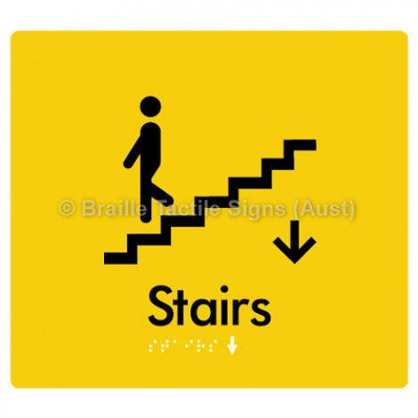 Braille Sign Stairs (Down) w/ Small Arrow: D - Braille Tactile Signs (Aust) - BTS239->D-yel - Fully Custom Signs - Fast Shipping - High Quality - Australian Made &amp; Owned