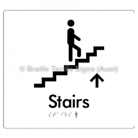 Braille Sign Stairs (Up) w/ Small Arrow: U - Braille Tactile Signs (Aust) - BTS238->U-wht - Fully Custom Signs - Fast Shipping - High Quality - Australian Made &amp; Owned