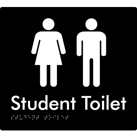 Braille Sign Student Toilet - Braille Tactile Signs Aust. - BTS105-blk - Custom Signs - Fast Shipping - High Quality - Australian Made &amp; Owned