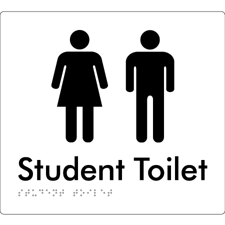 Braille Sign Student Toilet - Braille Tactile Signs Aust. - BTS105-wht - Custom Signs - Fast Shipping - High Quality - Australian Made &amp; Owned