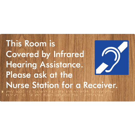 Braille Sign This Room Is Covered by Infrared Hearing Assistance. Please Ask At The Nurse Station For A Receiver. - Braille Tactile Signs Aust. - BTS406-wdg - Custom Signs - Fast Shipping - High Quality - Australian Made &amp; Owned