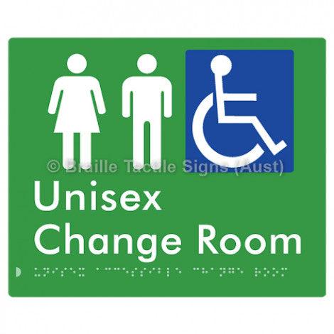 Braille Sign Unisex Accessible Change Room - Braille Tactile Signs (Aust) - BTS191n-grn - Fully Custom Signs - Fast Shipping - High Quality - Australian Made &amp; Owned