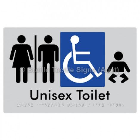 Braille Sign Unisex Accessible Toilet / Baby Change w/ Air Lock - Braille Tactile Signs (Aust) - BTS181-AL-slv - Fully Custom Signs - Fast Shipping - High Quality - Australian Made &amp; Owned