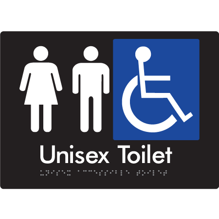 Braille Sign Unisex Accessible Toilet - Braille Tactile Signs Aust. - BTS210-blk - Custom Signs - Fast Shipping - High Quality - Australian Made &amp; Owned