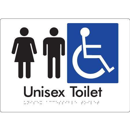 Braille Sign Unisex Accessible Toilet - Braille Tactile Signs Aust. - BTS210-wht - Custom Signs - Fast Shipping - High Quality - Australian Made &amp; Owned