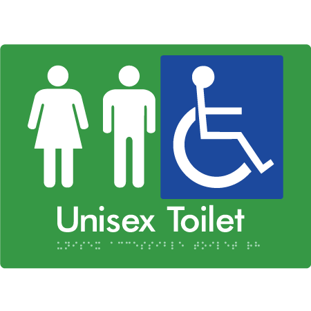 Braille Sign Unisex Accessible Toilet - Braille Tactile Signs Aust. - BTS210-grn - Custom Signs - Fast Shipping - High Quality - Australian Made &amp; Owned