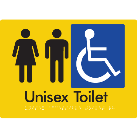 Braille Sign Unisex Accessible Toilet - Braille Tactile Signs Aust. - BTS210-yel - Custom Signs - Fast Shipping - High Quality - Australian Made &amp; Owned