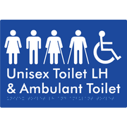 Braille Sign Unisex Accessible Toilet LH and Ambulant Toilet - Braille Tactile Signs Aust. - BTS311LH-blu - Custom Signs - Fast Shipping - High Quality - Australian Made &amp; Owned