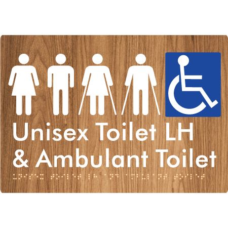 Braille Sign Unisex Accessible Toilet LH and Ambulant Toilet - Braille Tactile Signs Aust. - BTS311LH-wdg - Custom Signs - Fast Shipping - High Quality - Australian Made &amp; Owned