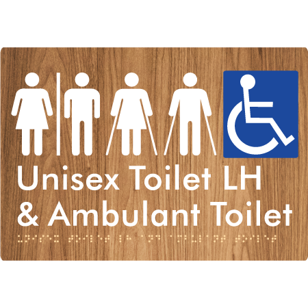 Braille Sign Unisex Accessible Toilet LH and Ambulant Toilet w/ Air Lock - Braille Tactile Signs Aust. - BTS311LH-AL-wdg - Custom Signs - Fast Shipping - High Quality - Australian Made &amp; Owned