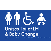 Braille Sign Unisex Accessible Toilet LH & Baby Change - Braille Tactile Signs Aust. - BTS33LHn-blu - Custom Signs - Fast Shipping - High Quality - Australian Made &amp; Owned