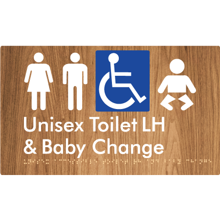 Braille Sign Unisex Accessible Toilet LH & Baby Change - Braille Tactile Signs Aust. - BTS33LHn-wdg - Custom Signs - Fast Shipping - High Quality - Australian Made &amp; Owned