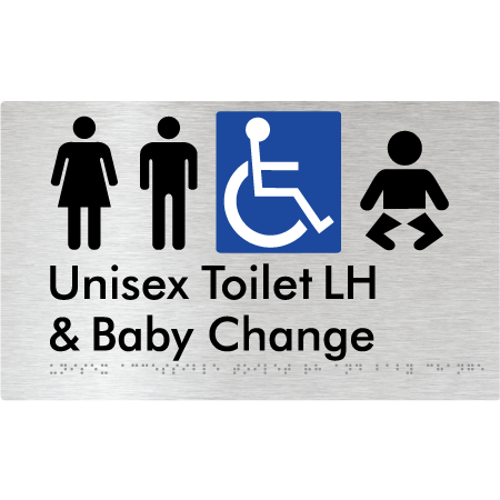 Braille Sign Unisex Accessible Toilet LH & Baby Change - Braille Tactile Signs Aust. - BTS33LHn-aliB - Custom Signs - Fast Shipping - High Quality - Australian Made &amp; Owned